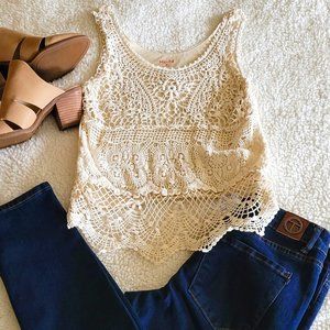 Mudd Lace Cream Tank Top M